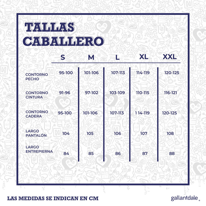 Tallas para hombre: S, M, L, XL, XXL