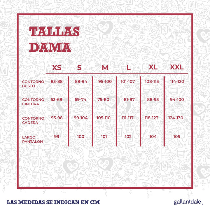 Tallas para mujer: S, M, L, XL, XXL